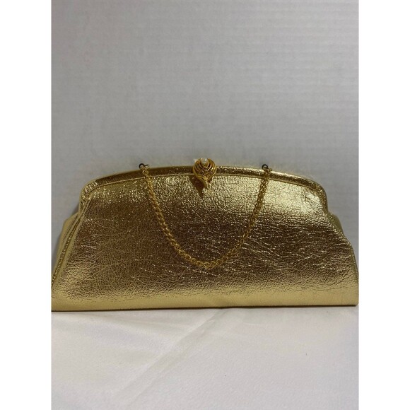 Set of 3 Vintage Metallic gold evening clutch+ large coin purse + gloves - Picture 7 of 12